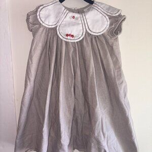 The Proper Peony Tulip Dress Gray/Beige White Trim Collar Embroidery size 4T